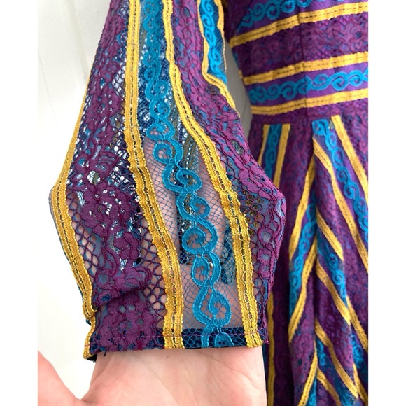 NEXIIA STYLEWE Lace Long-Sleeved Midi Dress Multicolored Stripes NEW - Picture 7 of 16